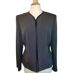 KASPER Collarless Zip Front Cropped Blazer w/Pockets Sz 12 Grey